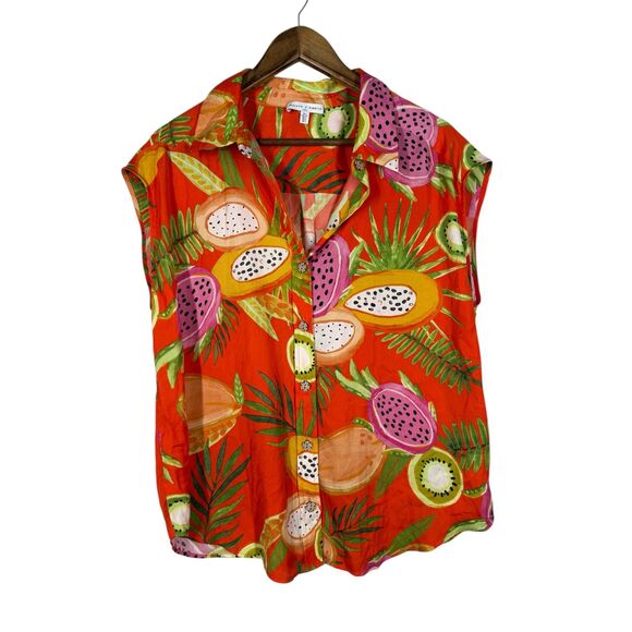 Maison D'Amelie Womens Orange Fruit Print Tank Top Sz L Vacation Beachy Artsy - Picture 2 of 9